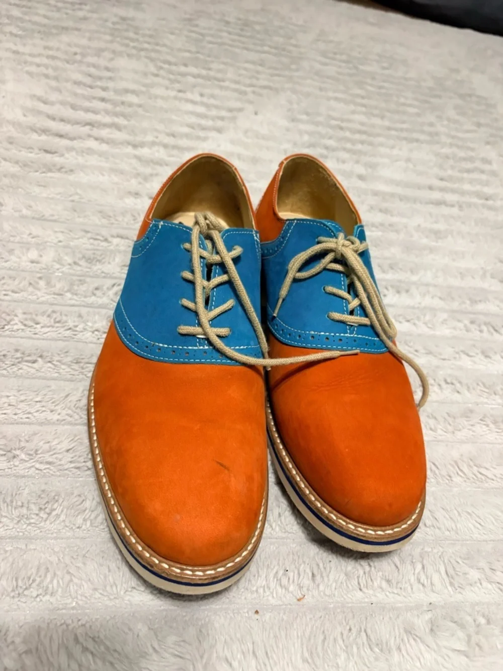 1901 Nordstrom Men’s 10 Oxford Dress Shoes Orange Blue Leather Colorblock